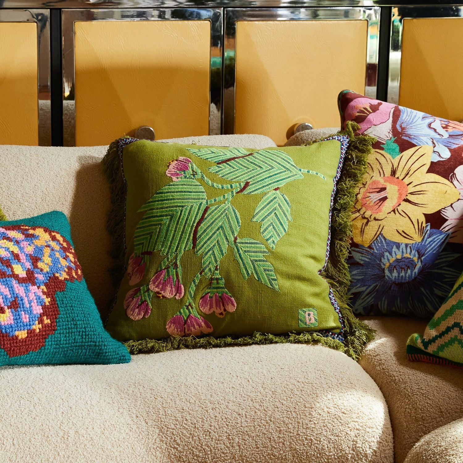 Vivi Appliqué Cushion - Juniper-Soft Furnishings-Sage & Clare-The Bay Room