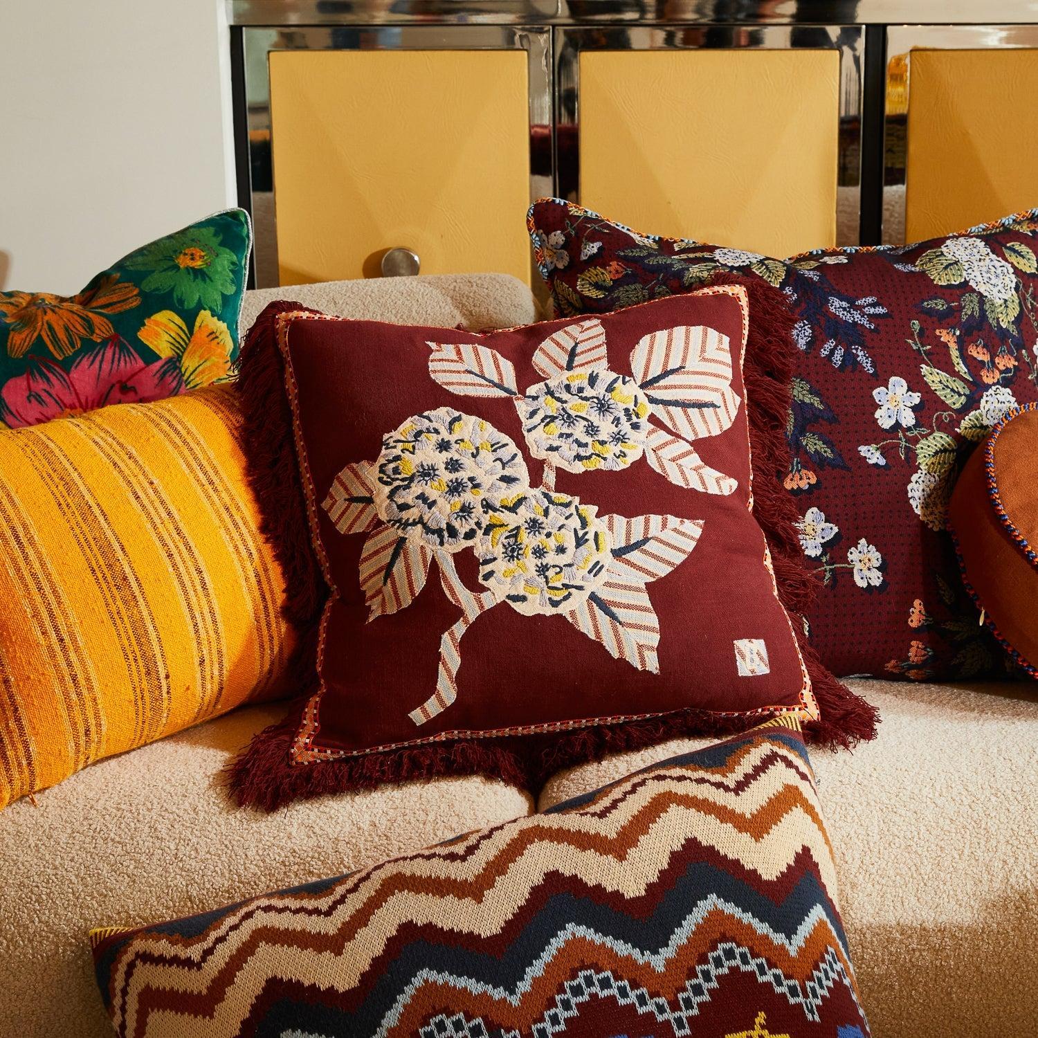 Vivi Appliqué Cushion - Rosewood-Soft Furnishings-Sage & Clare-The Bay Room