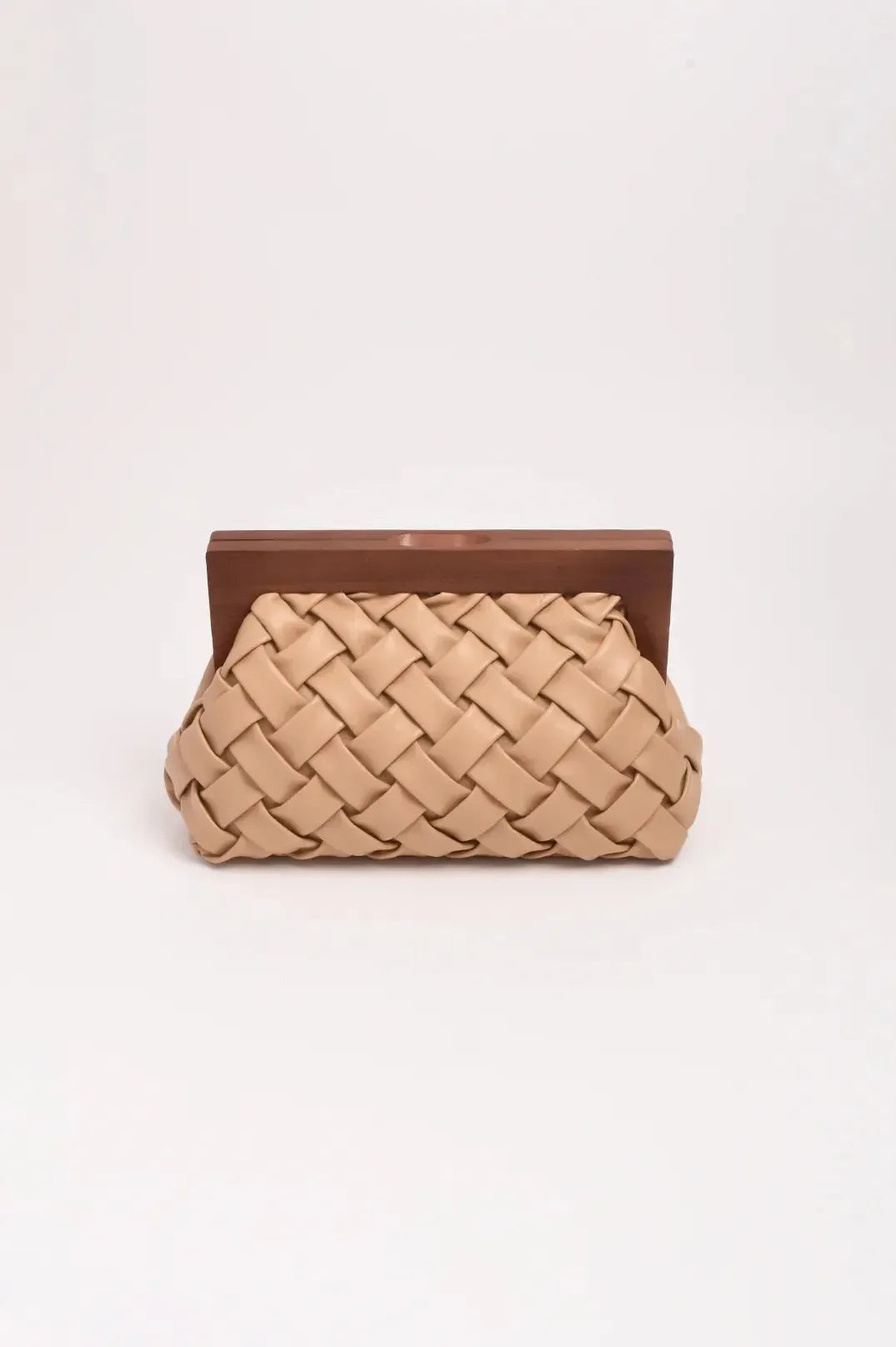 Vivienne Weave Timber Frame Clutch - Camel