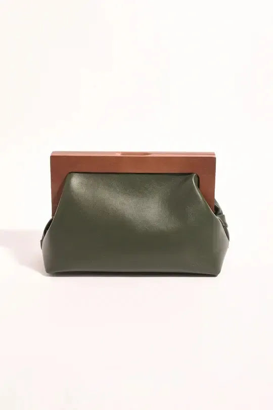 Vivienne Weave Timber Frame Clutch - Khaki-Bags & Clutches-Adorne-The Bay Room