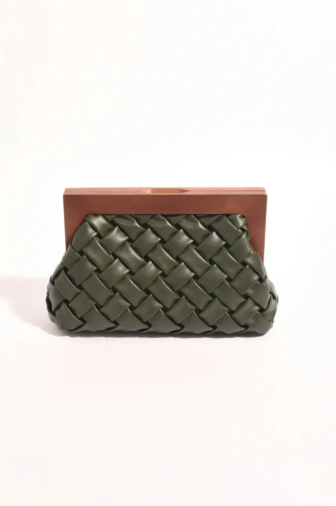 Vivienne Weave Timber Frame Clutch - Khaki-Bags & Clutches-Adorne-The Bay Room