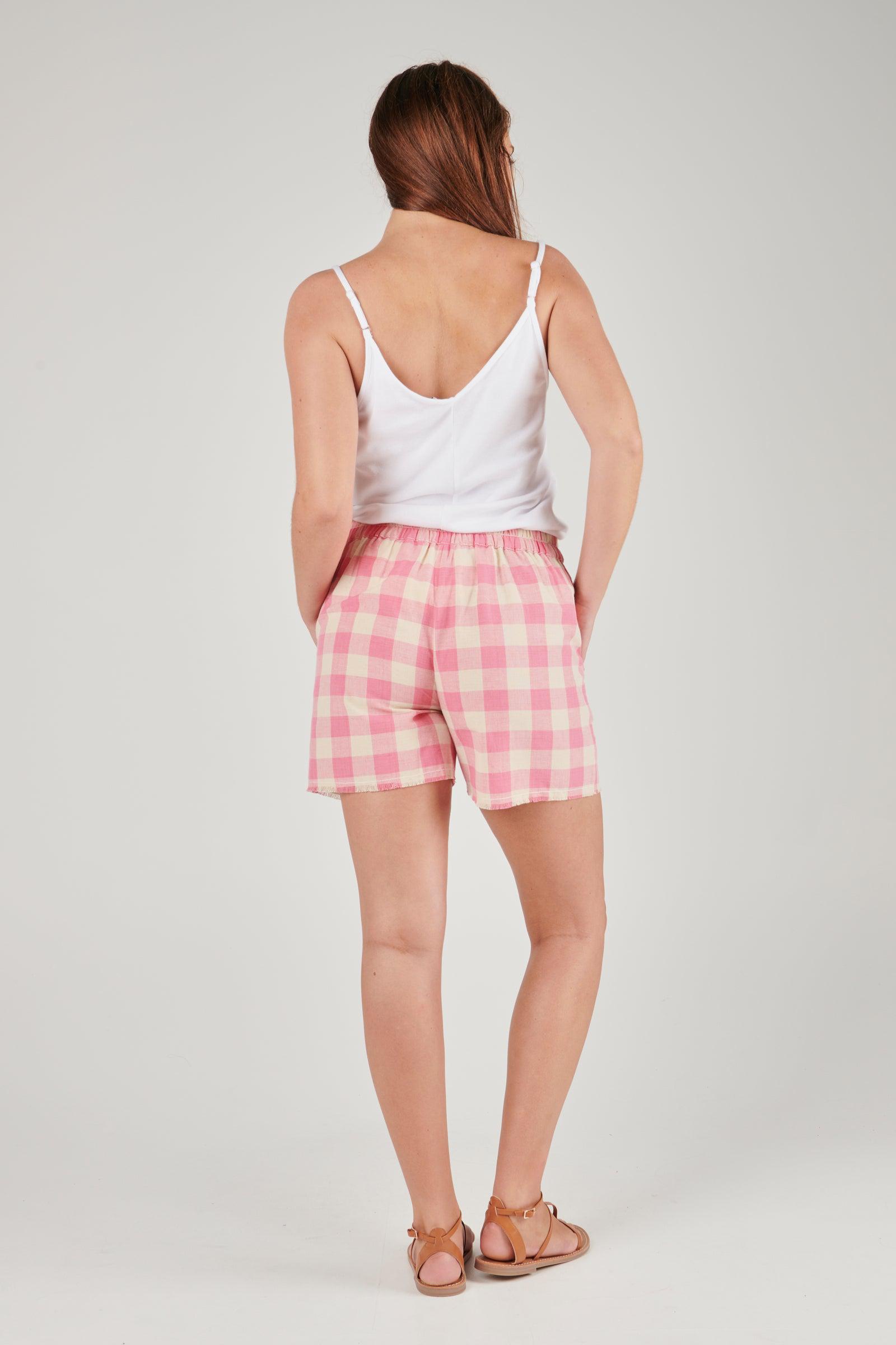 Waist Tie Short - Pink Check-Tops-A Little Birdie Told Me-The Bay Room