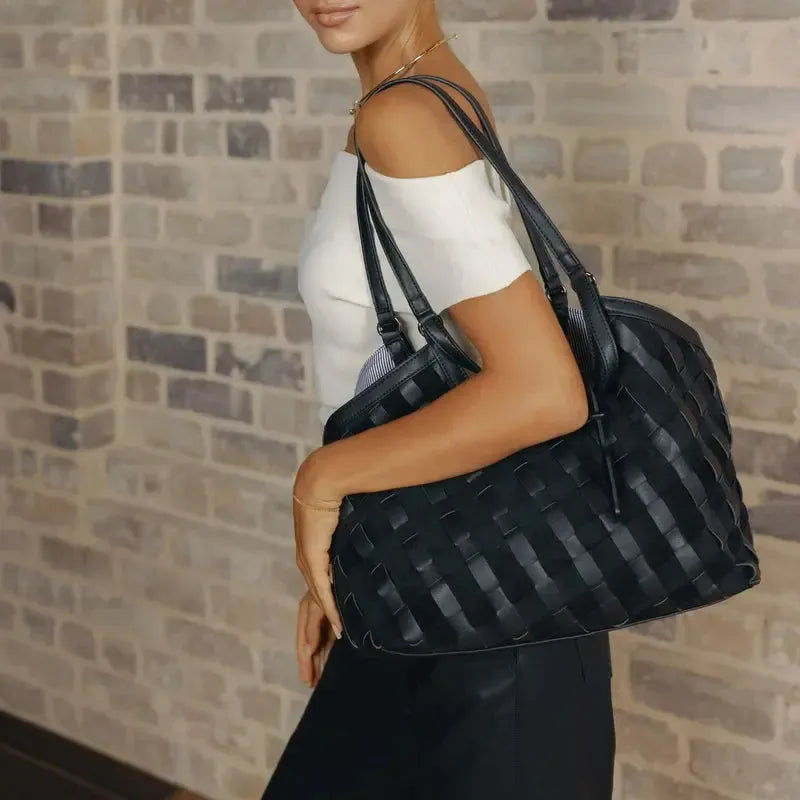 Waverly Black 3 Piece Woven Handbag Tote-Bags & Clutches-Black Caviar Designs-The Bay Room