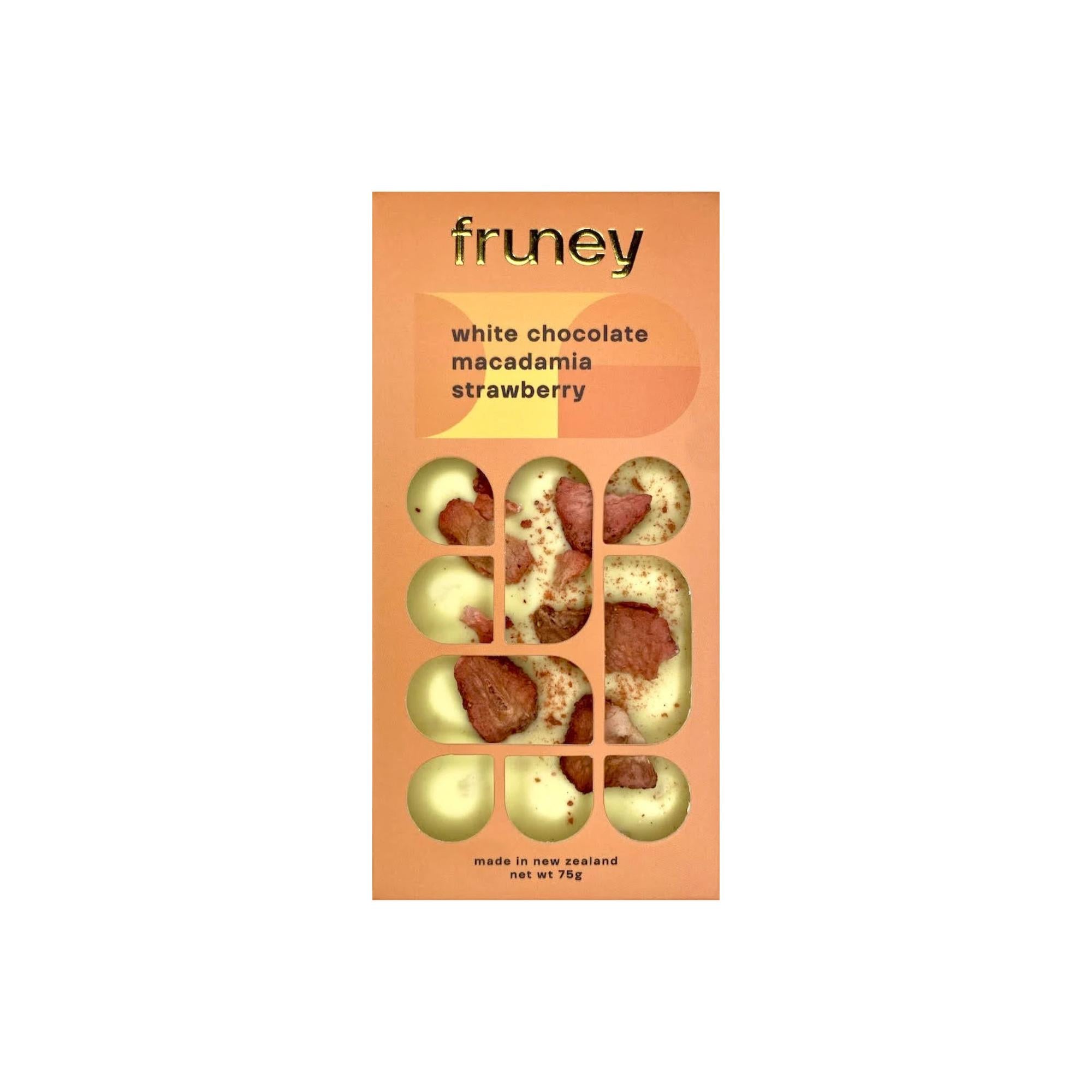 White Chocolate, Macadamia & Strawberry 75g-Gourmet Food & Drink-Fruney-The Bay Room