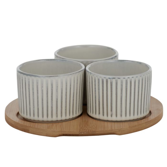 Wilde Ceramic Set/3 Bowls on Bamboo Tray-Dining & Entertaining-Coast To Coast Home-The Bay Room
