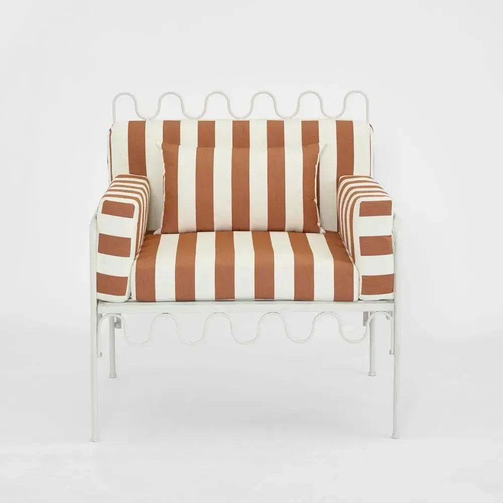 Wira Arm Chair Outdoor Iron Terracotta/White Stripe Cushions-Furniture-MRD Home-The Bay Room