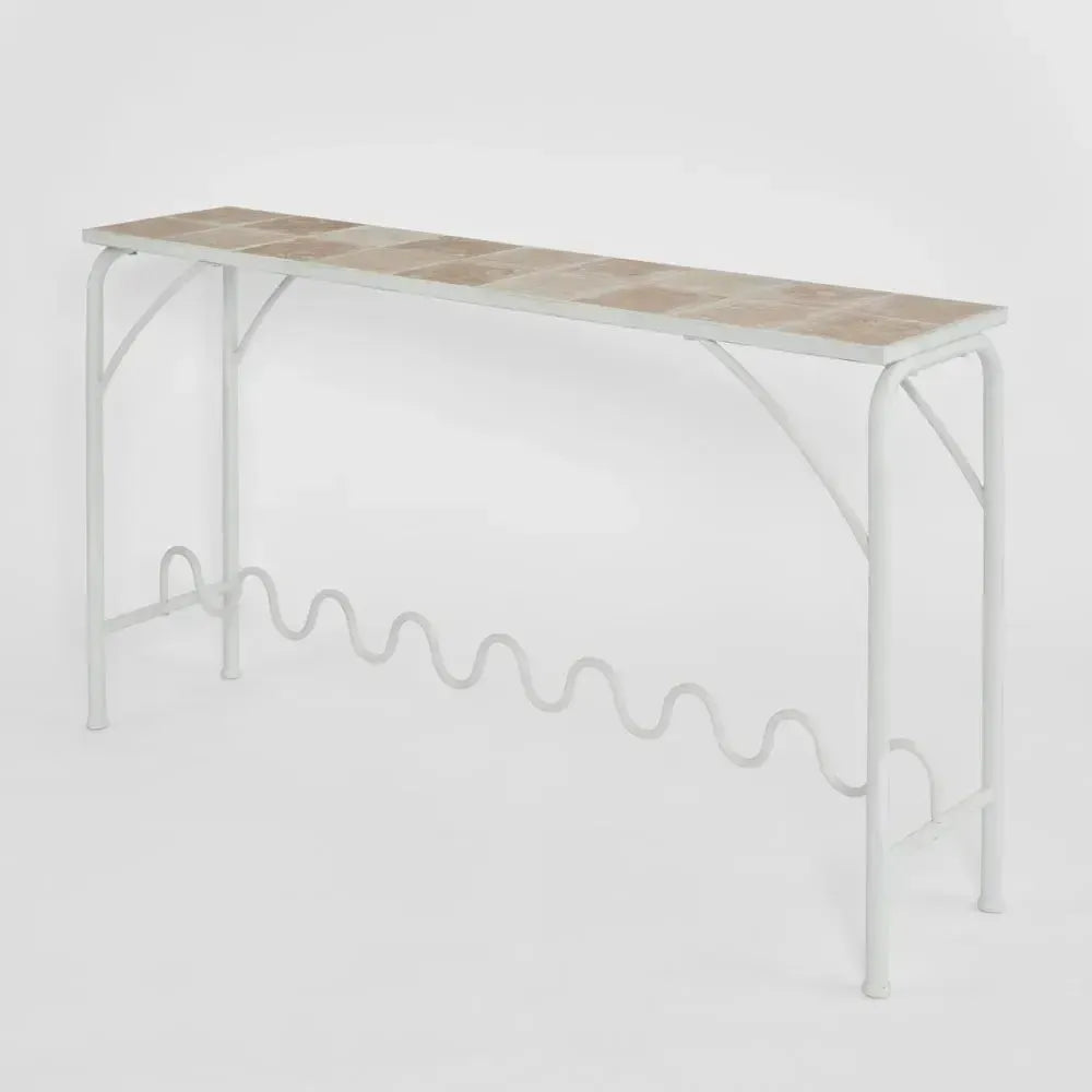 Wira Console Outdoor Iron White with Tiled Top-Furniture-MRD Home-The Bay Room