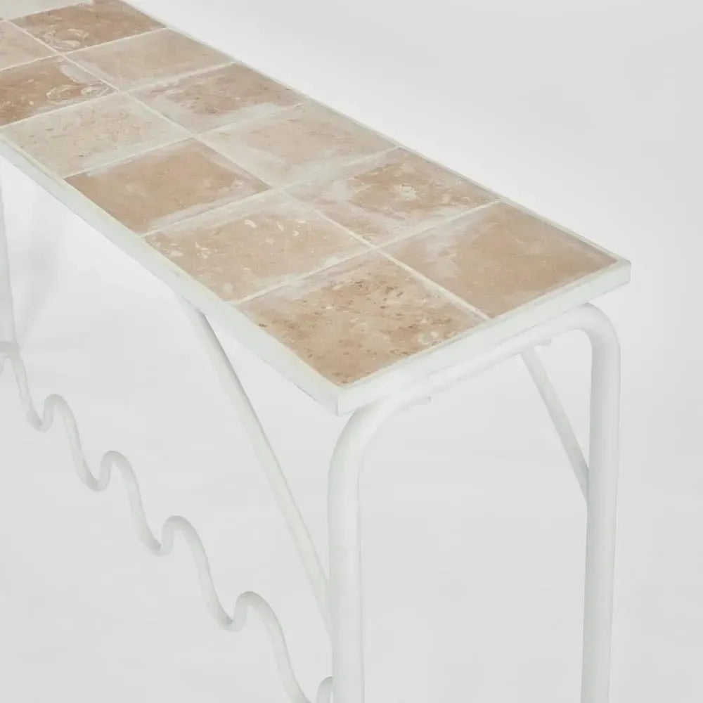 Wira Console Outdoor Iron White with Tiled Top-Furniture-MRD Home-The Bay Room