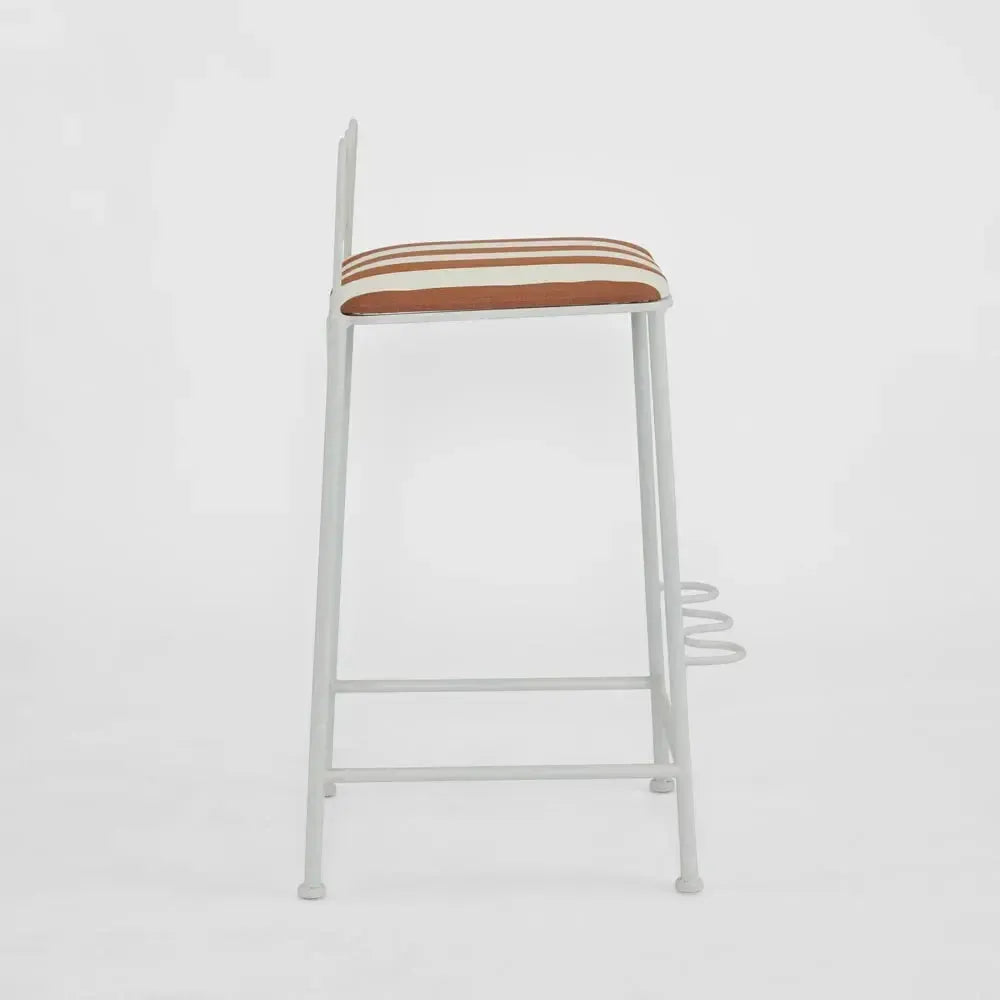 Wira Counter Stool Outdoor Iron Terracotta/ White Stripe Cushion-Furniture-MRD Home-The Bay Room