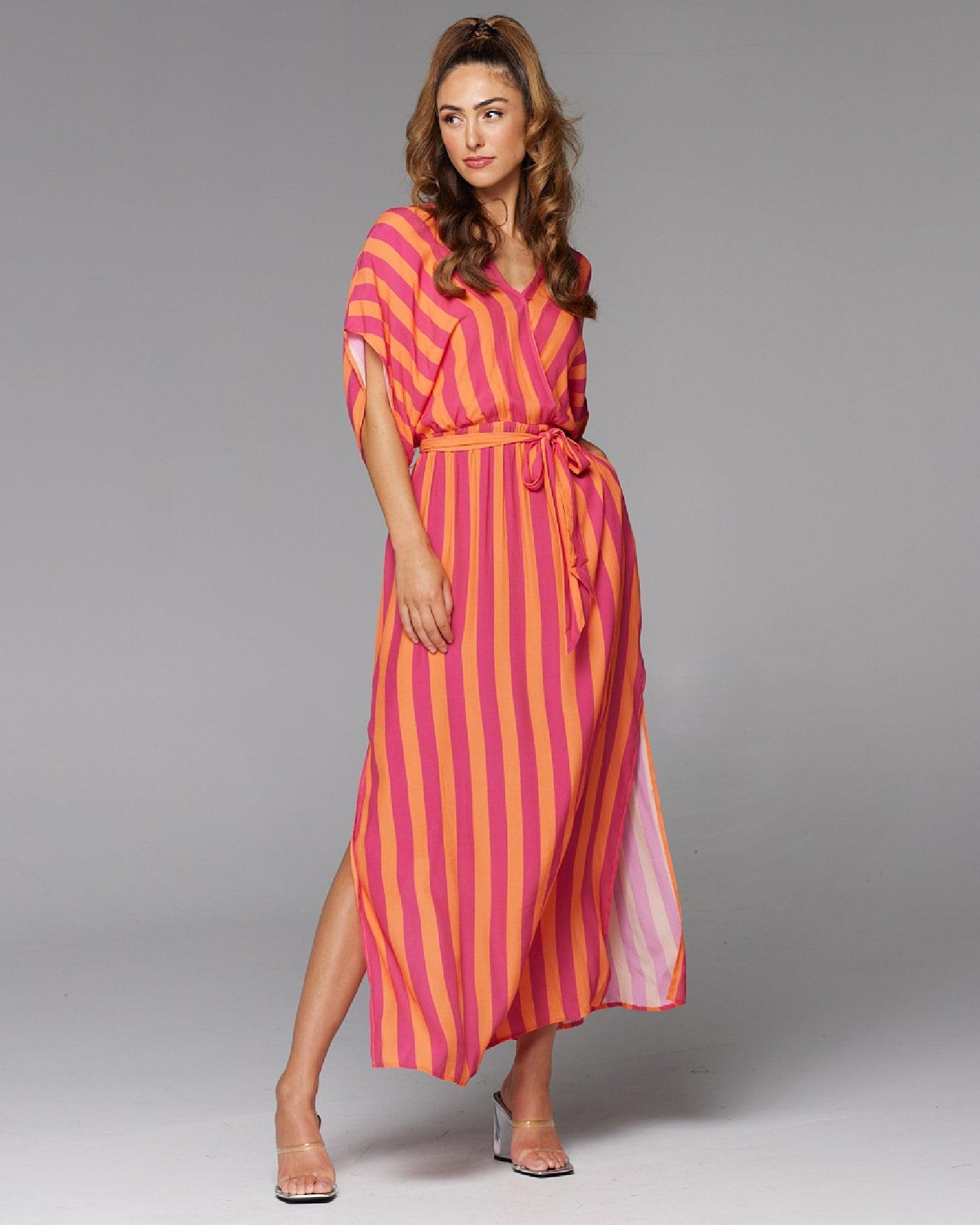 Wonderland Maxi Dress - Pink Orange Stripe-Dresses-Fate + Becker-The Bay Room