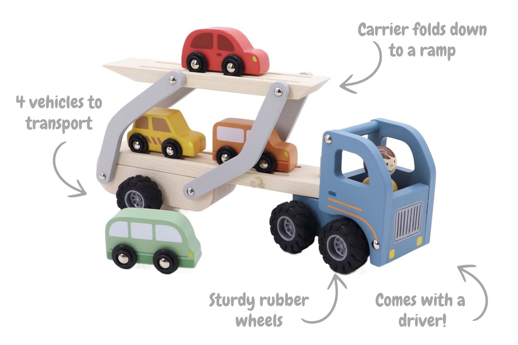 Wooden Car Carrier with 4 Cars-Toys-Eleganter-The Bay Room
