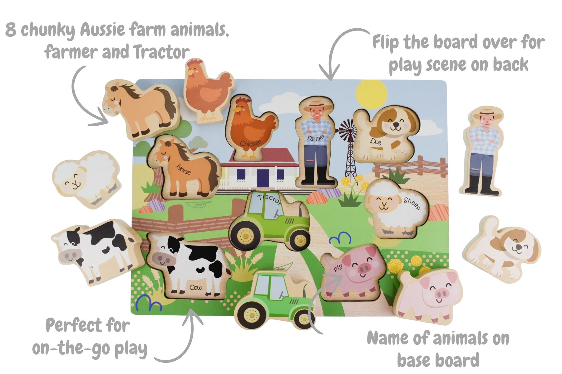 Wooden Chunky Aussie Farm Animal Puzzle-Toys-Eleganter-The Bay Room