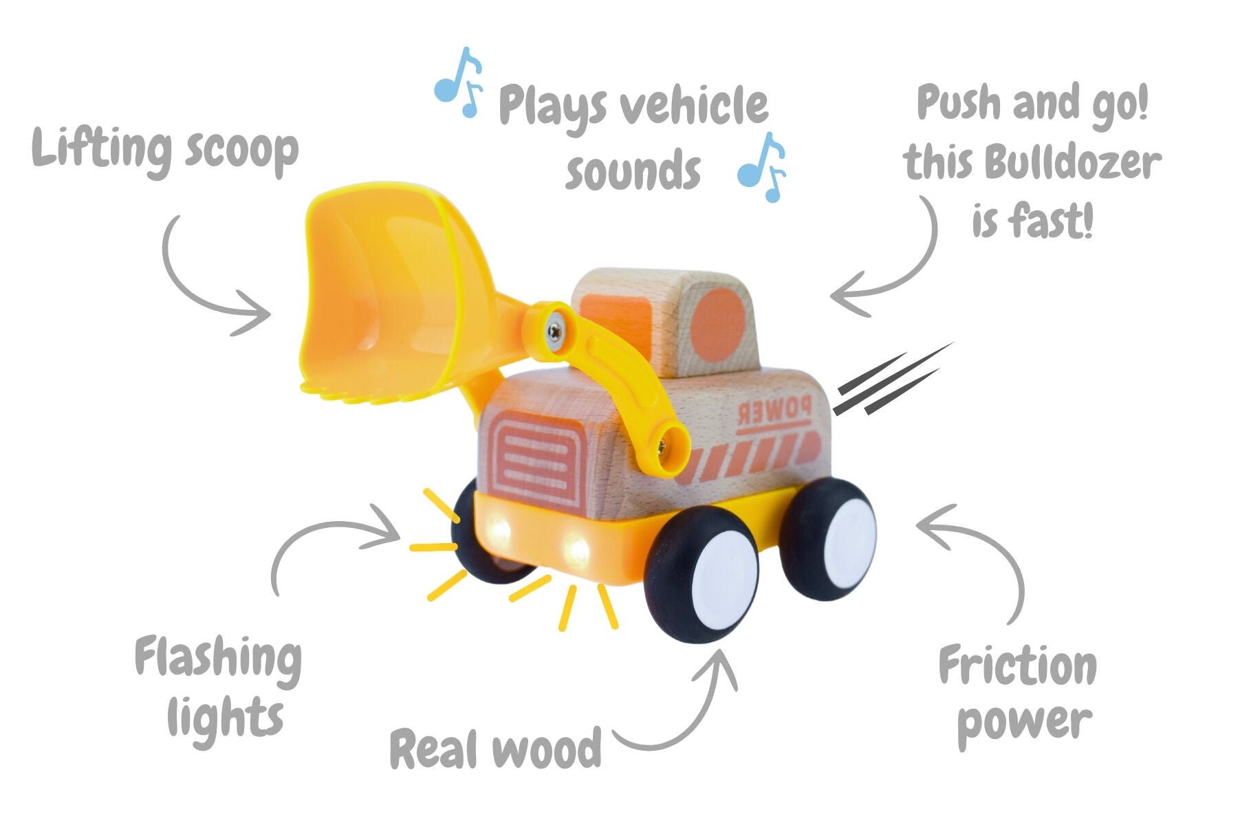 Wooden Friction Truck Bulldozer with Sound and Light-Toys-Eleganter-The Bay Room
