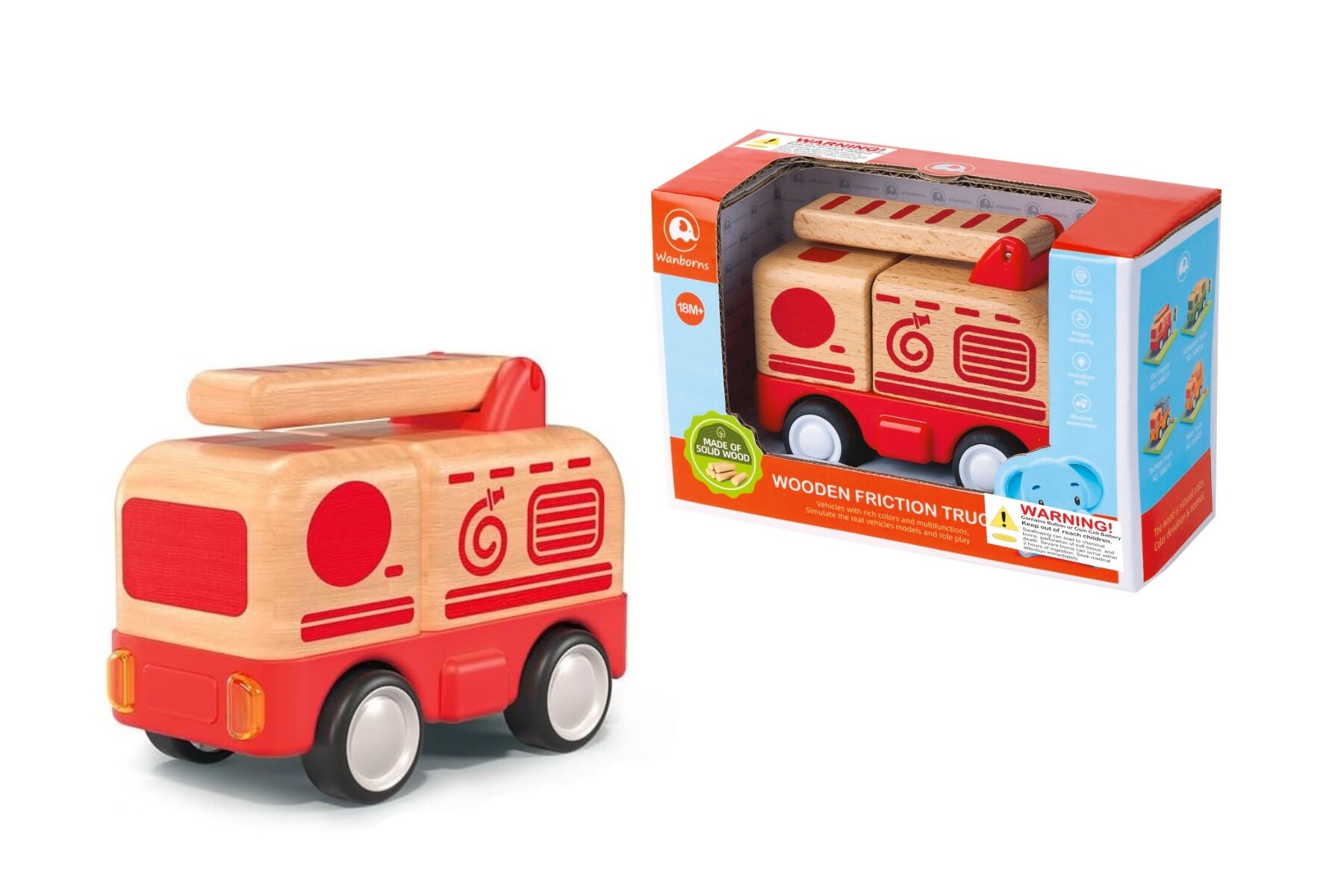 Wooden Friction Truck Fire Engine with Sound and Light-Toys-Eleganter-The Bay Room