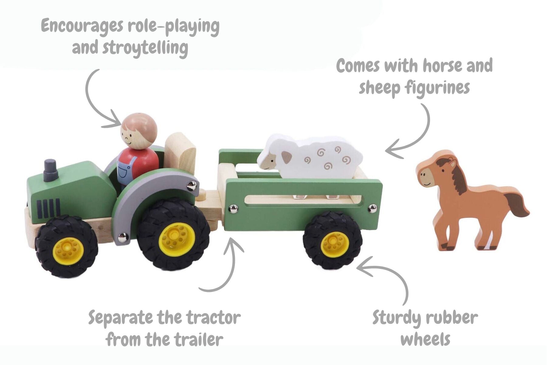 Wooden Tractor with Farm Animals Green-Toys-Eleganter-The Bay Room