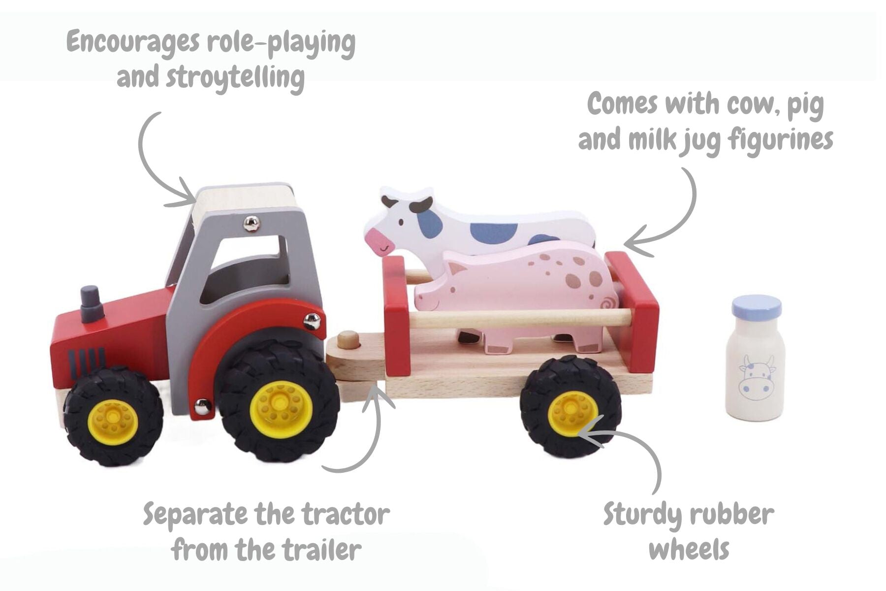 Wooden Tractor with Farm Animals Red-Toys-Eleganter-The Bay Room