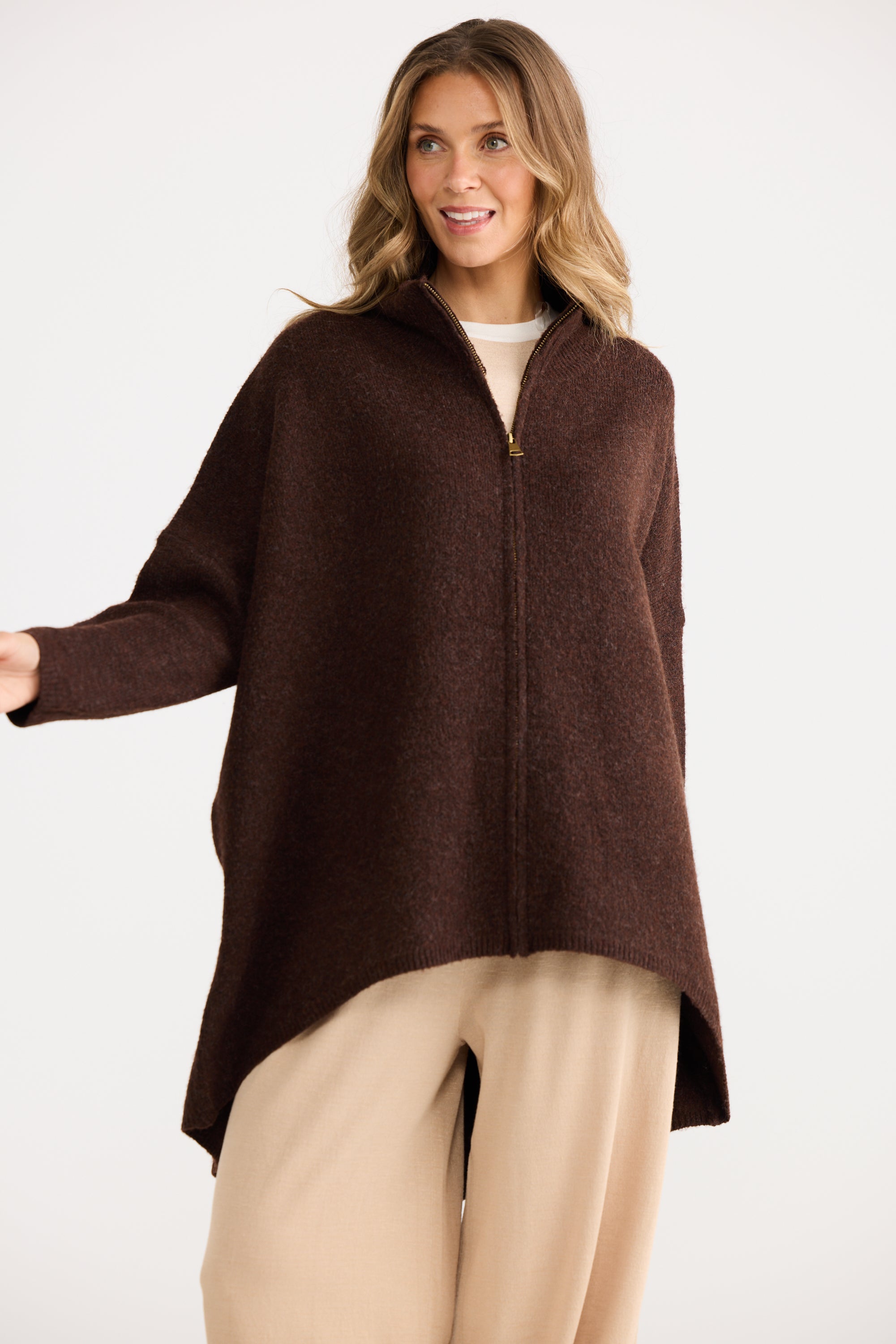 Woodside Poncho - Chocolate-Knitwear & Jumpers-Home Love-The Bay Room