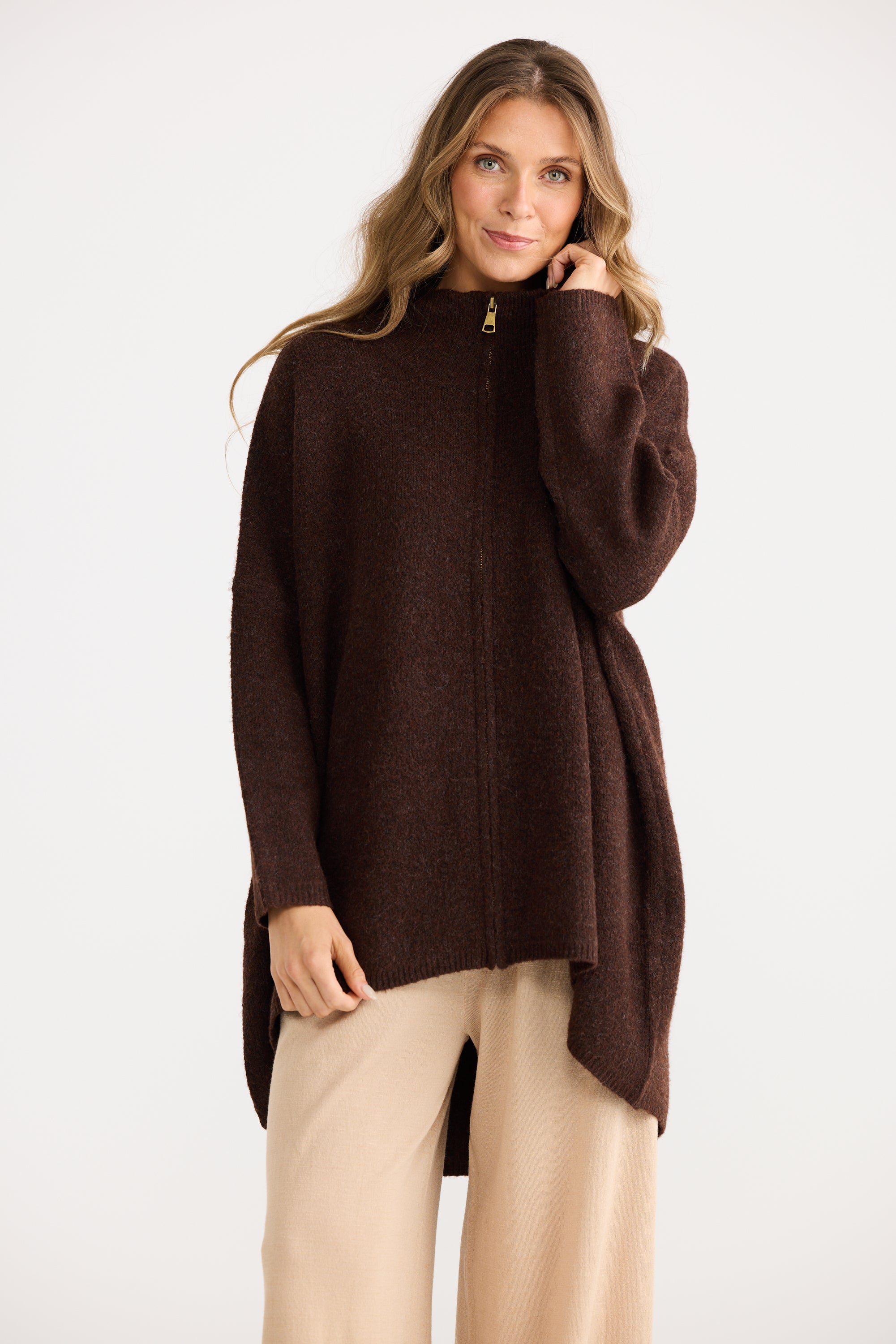 Woodside Poncho - Chocolate-Knitwear & Jumpers-Home Love-The Bay Room