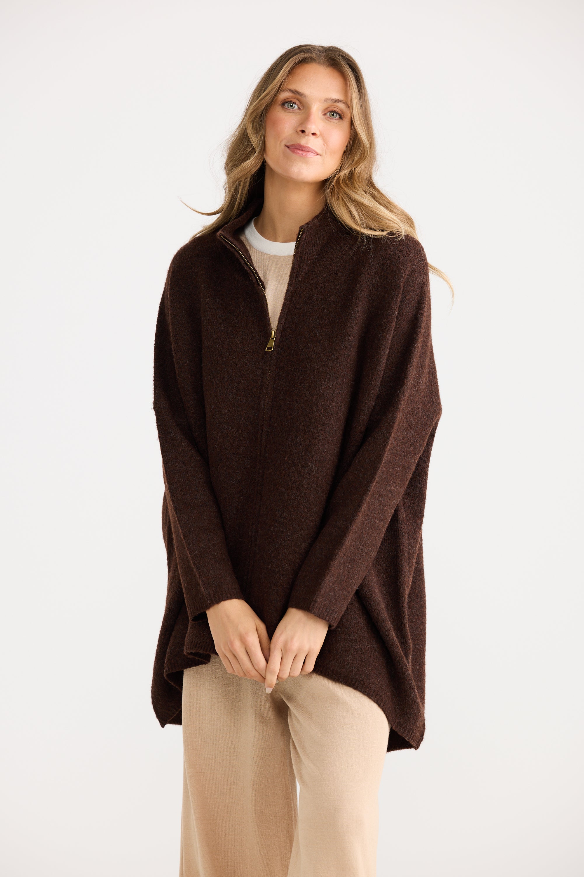 Woodside Poncho - Chocolate-Knitwear & Jumpers-Home Love-The Bay Room