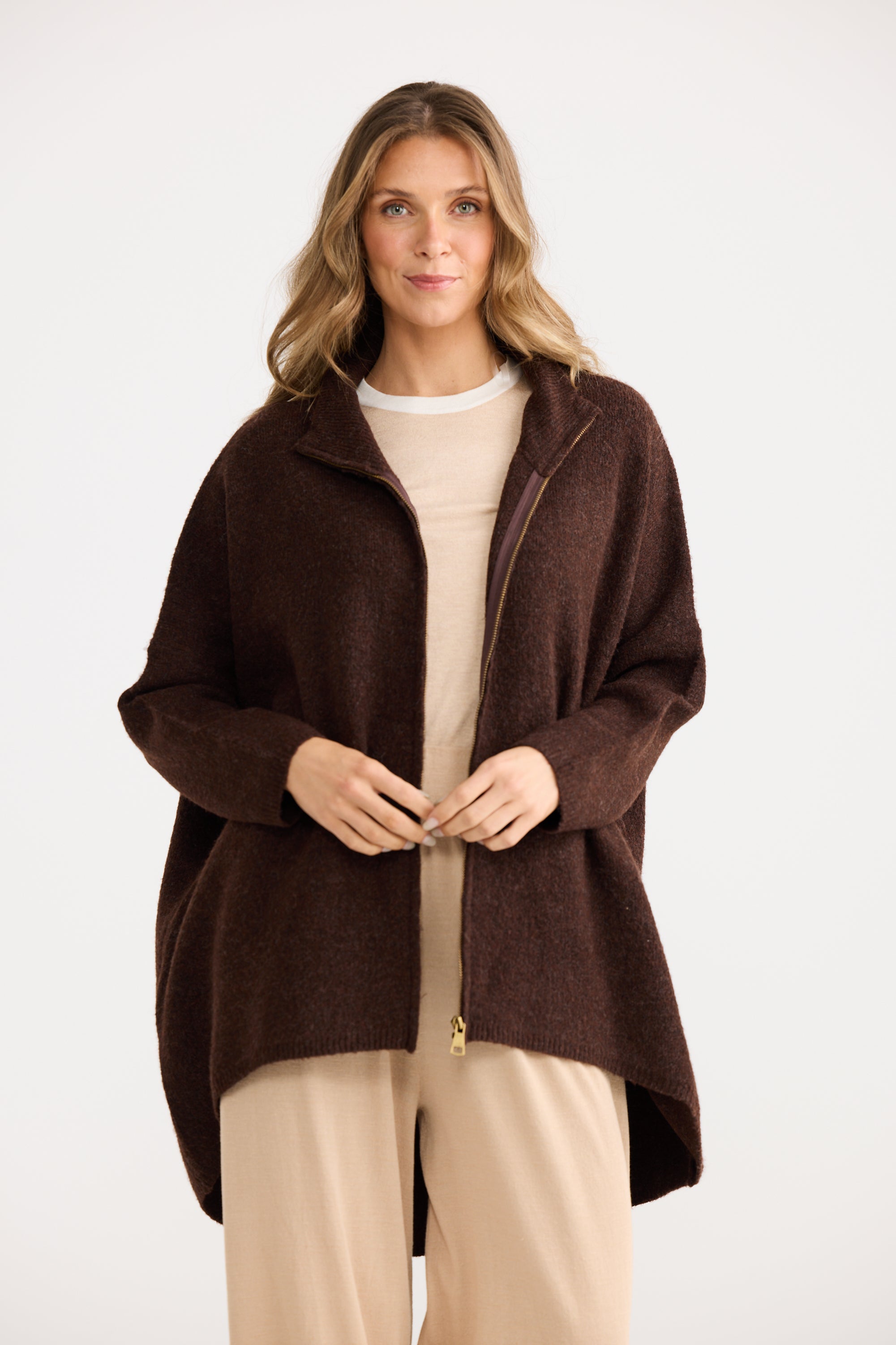 Woodside Poncho - Chocolate-Knitwear & Jumpers-Home Love-The Bay Room
