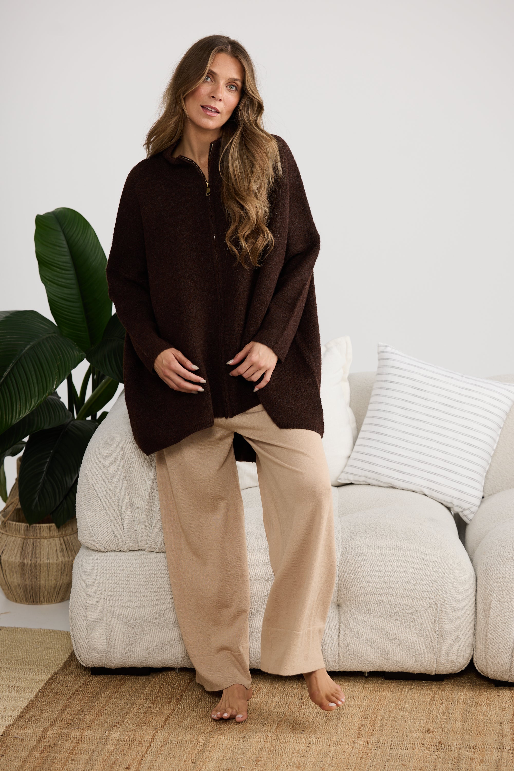 Woodside Poncho - Chocolate-Knitwear & Jumpers-Home Love-The Bay Room