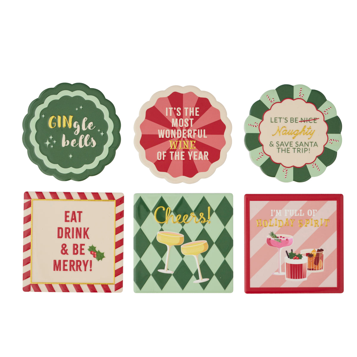 Xmas Cocktail Ceramic Coaster 10cm-Christmas-Coast To Coast Home-The Bay Room