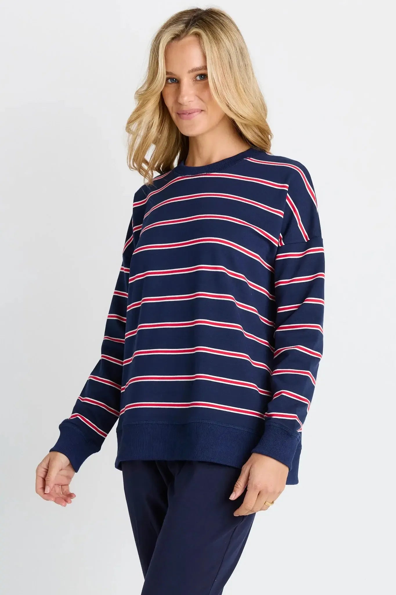 Ziggy Sweat - Navy/Red Stripe-Knitwear & Jumpers-Betty Basics-The Bay Room