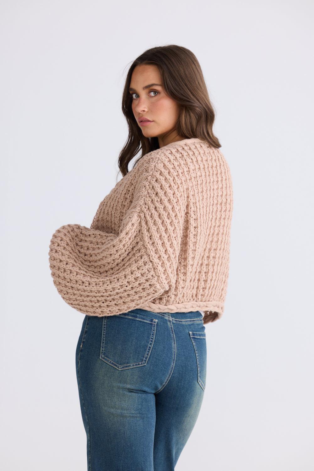 Zinnia Tie Cardi - Latte-Knitwear & Jumpers-Talisman-The Bay Room