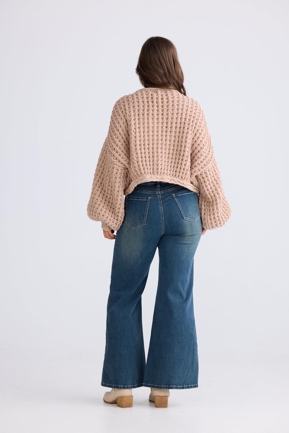 Zinnia Tie Cardi - Latte-Knitwear & Jumpers-Talisman-The Bay Room