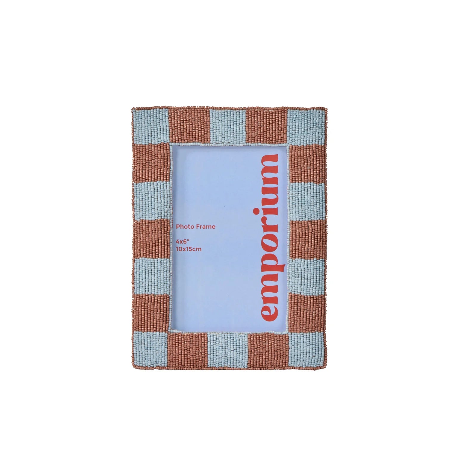 Ruby Beaded Check Photo Frame 17x1x22cm Blue & Brown