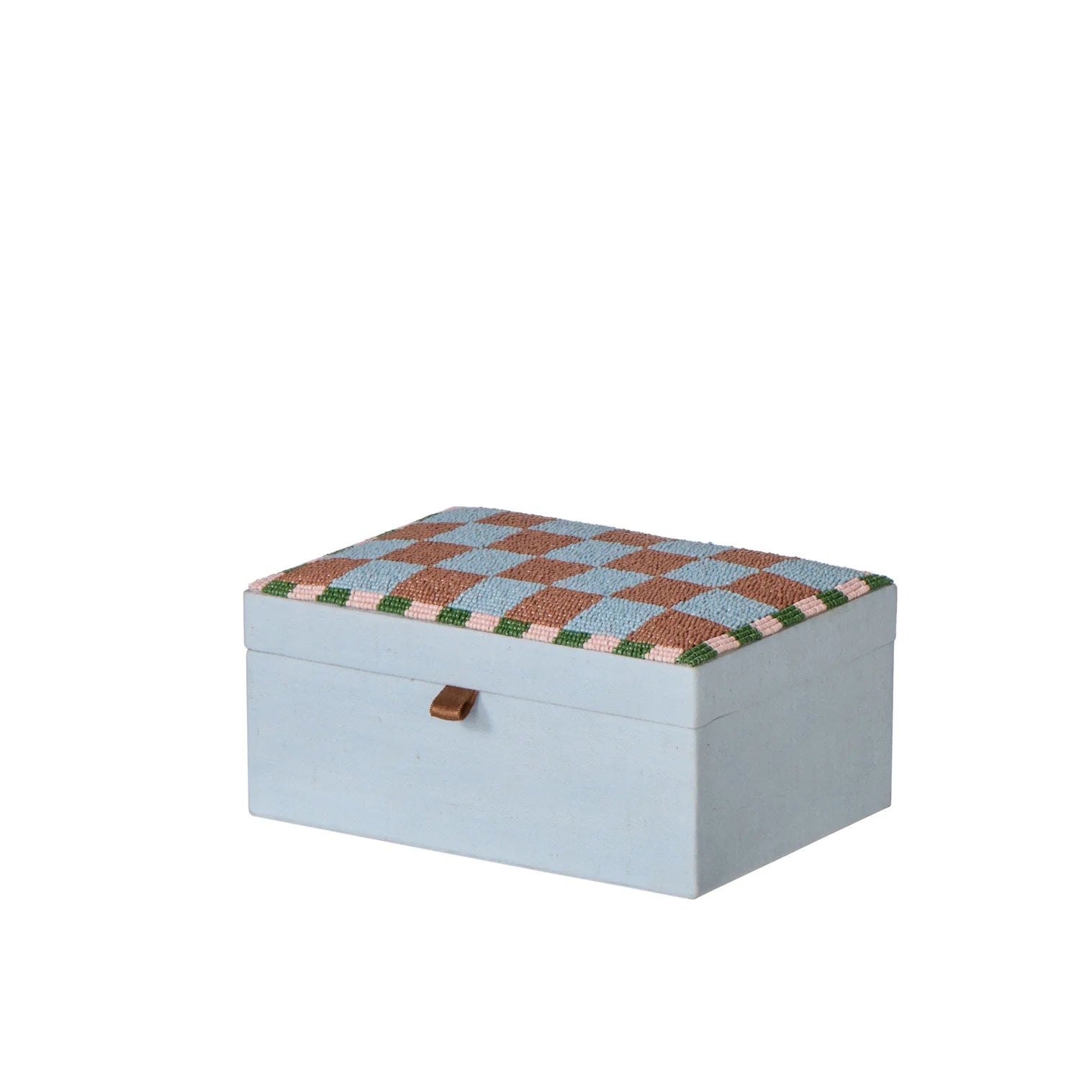 Ruby Beaded Check Jewellery Box 18x13x8