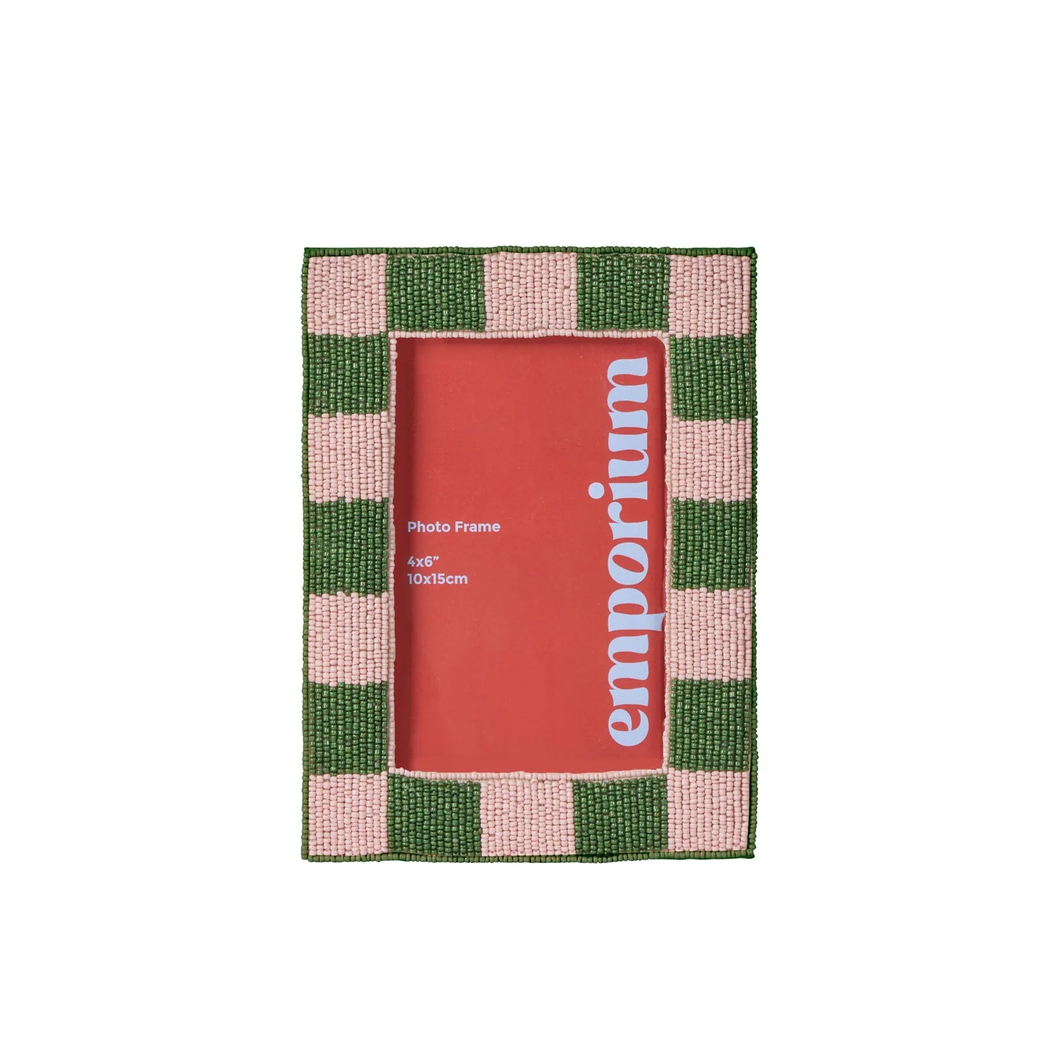 Ruby Beaded Check Photo Frame 17x1x22cm Pink & Green
