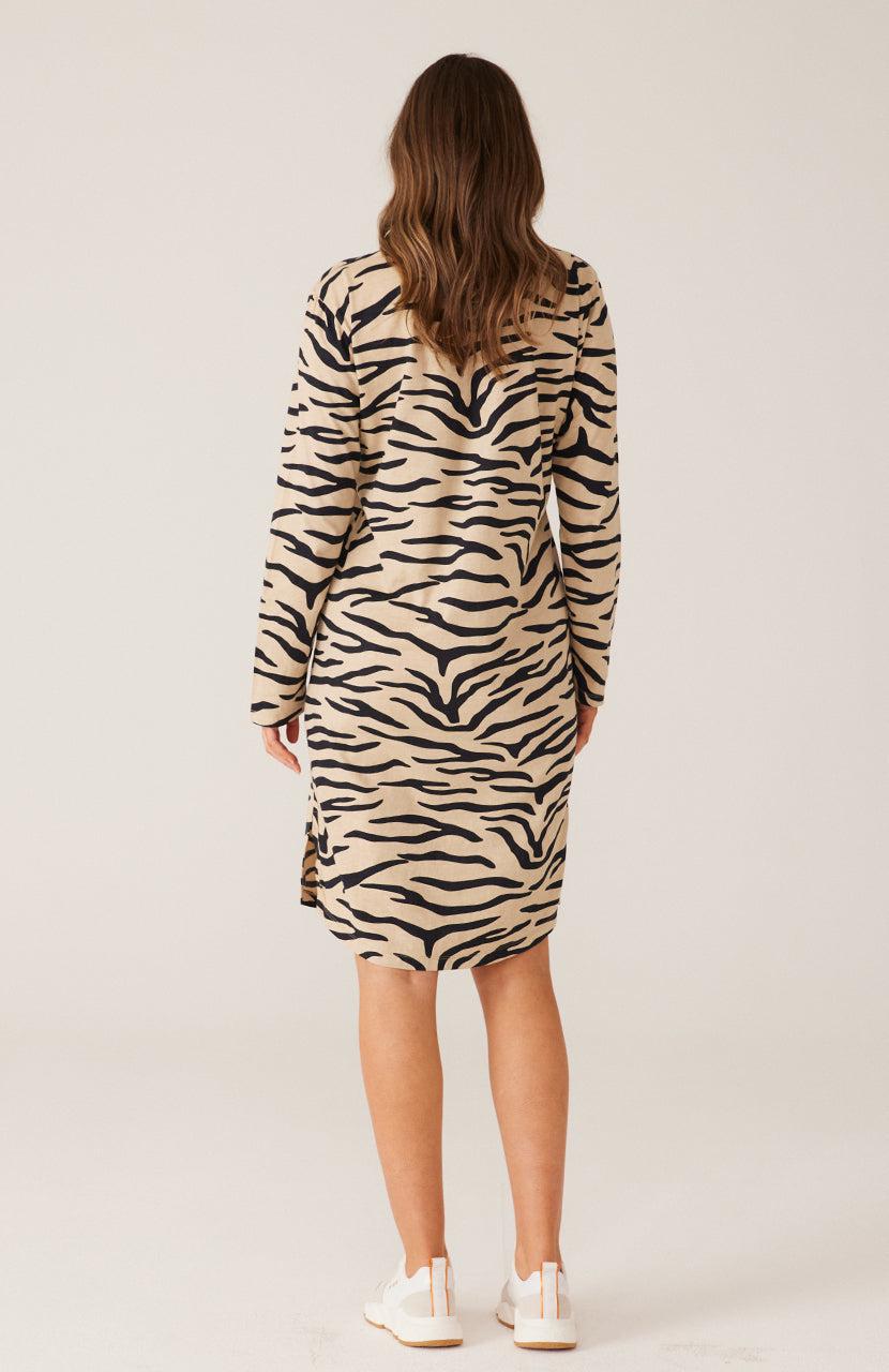 Alexis Long Sleeve Dress - Taupe Zebra-Tops-Cartel & Willow-The Bay Room