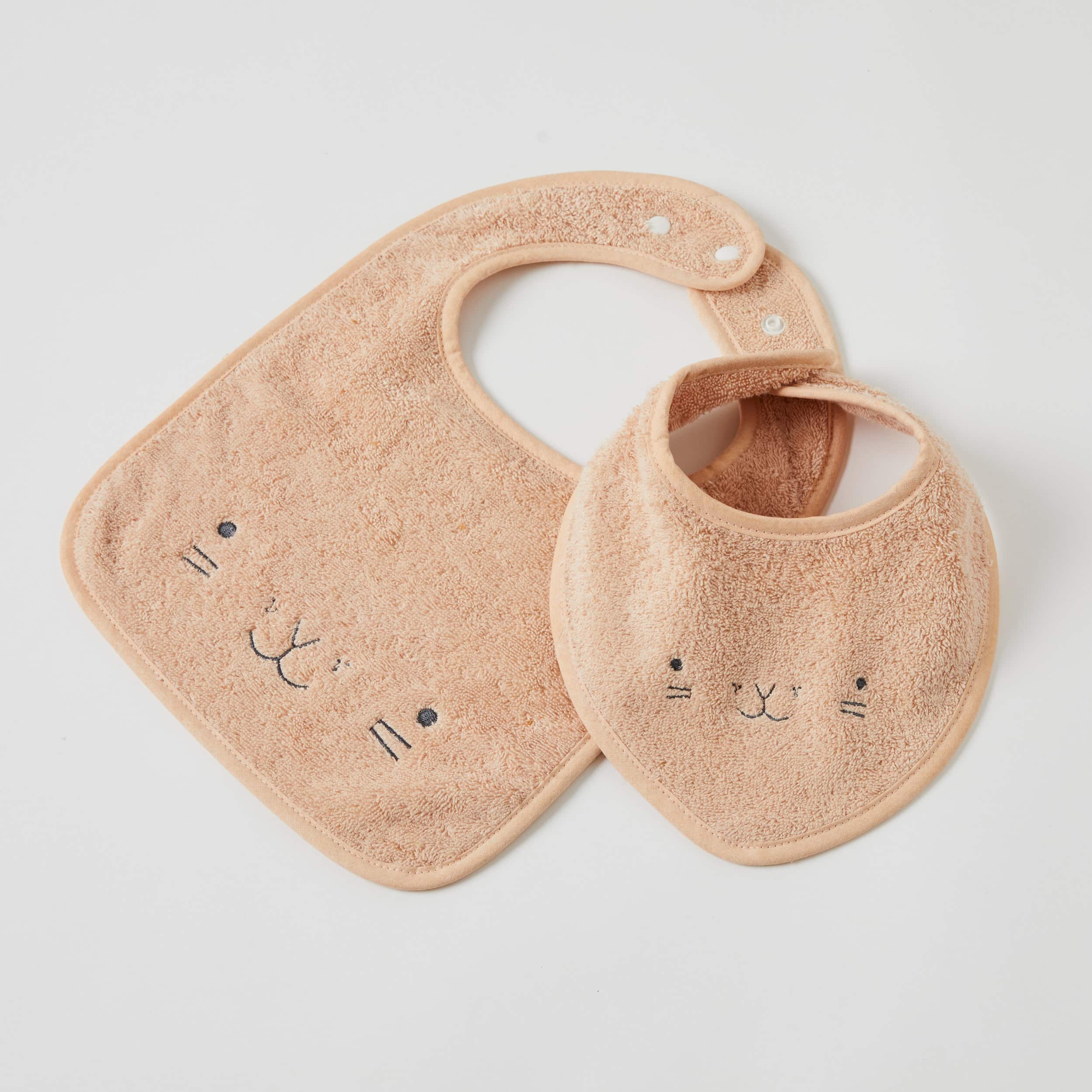 Animal Faces Terry Towelling Bibs Set/2 - Pink Clay-Nursery & Nurture-Pilbeam Living-The Bay Room