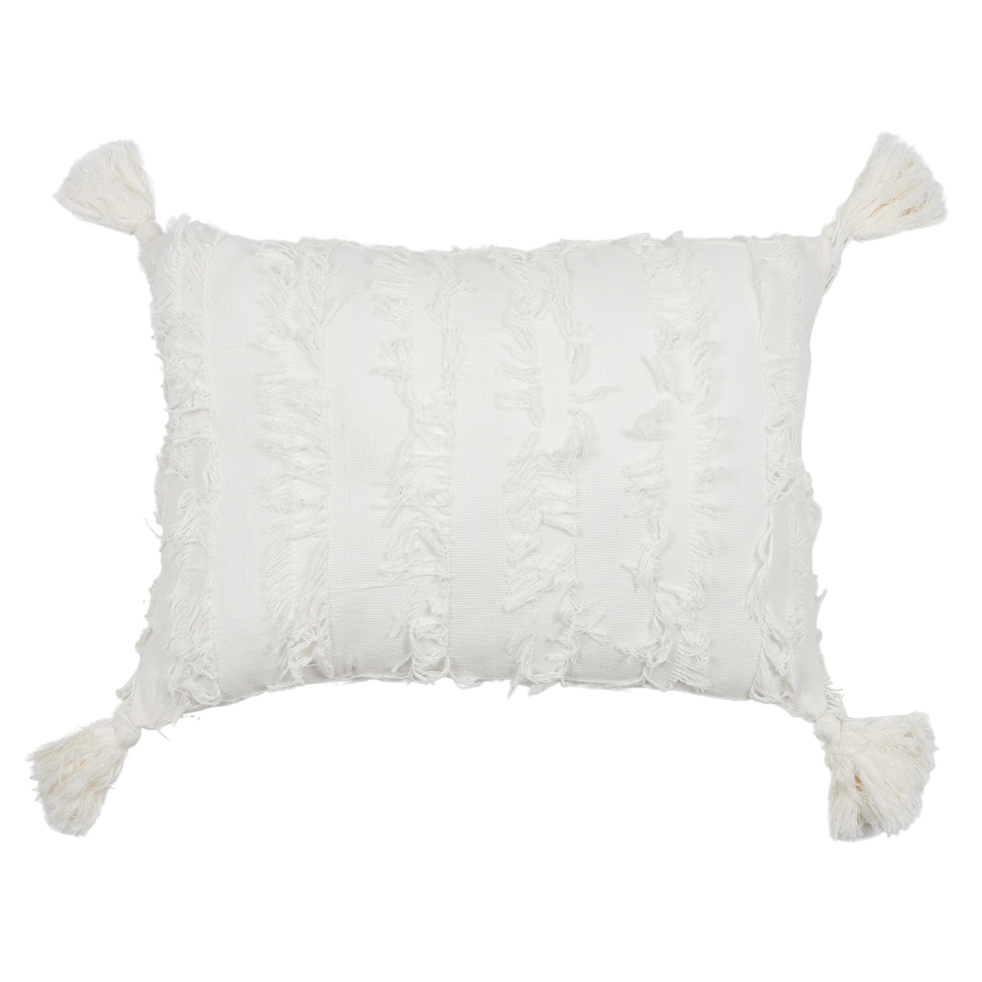 Fringe Cotton Cushion 35x50cm - White-Soft Furnishings-Coast To Coast Home-The Bay Room