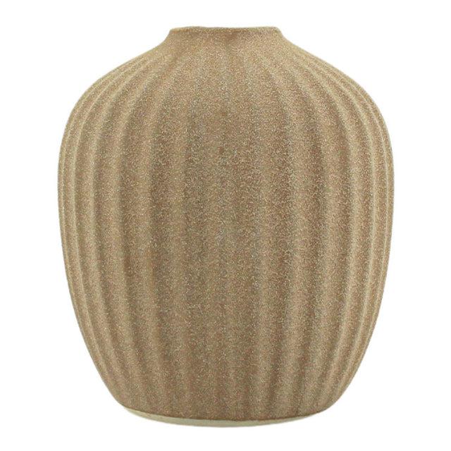Grooved Bud Vase 11x13cm - Tan-Pots, Planters & Vases-NF-The Bay Room