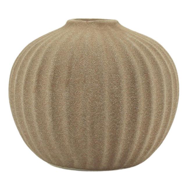 Grooved Bud Vase 12.5x11cm - Tan-Pots, Planters & Vases-NF-The Bay Room