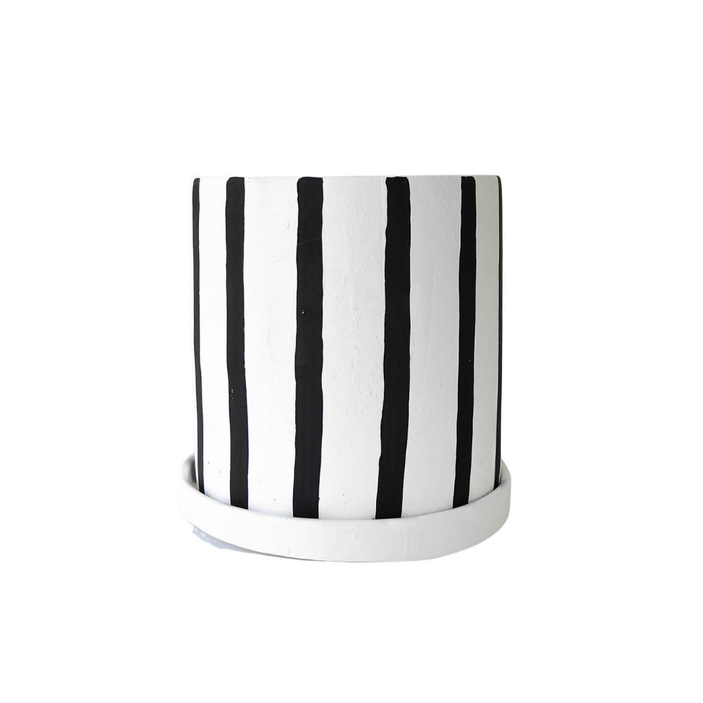 Julia Stripe Planter with Saucer Charcoal - Large-Pots, Planters & Vases-Urban Products-The Bay Room