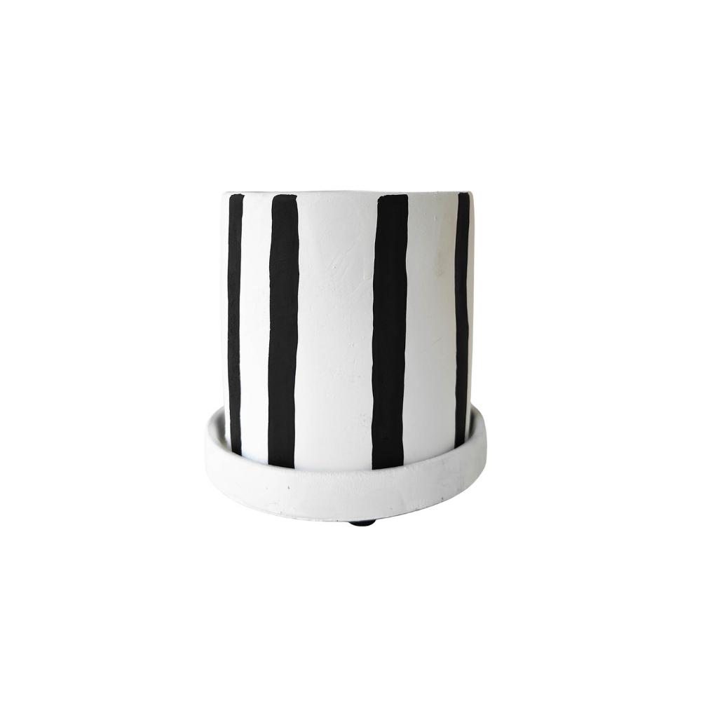 Julia Stripe Planter with Saucer Charcoal - Small-Pots, Planters & Vases-Urban Products-The Bay Room
