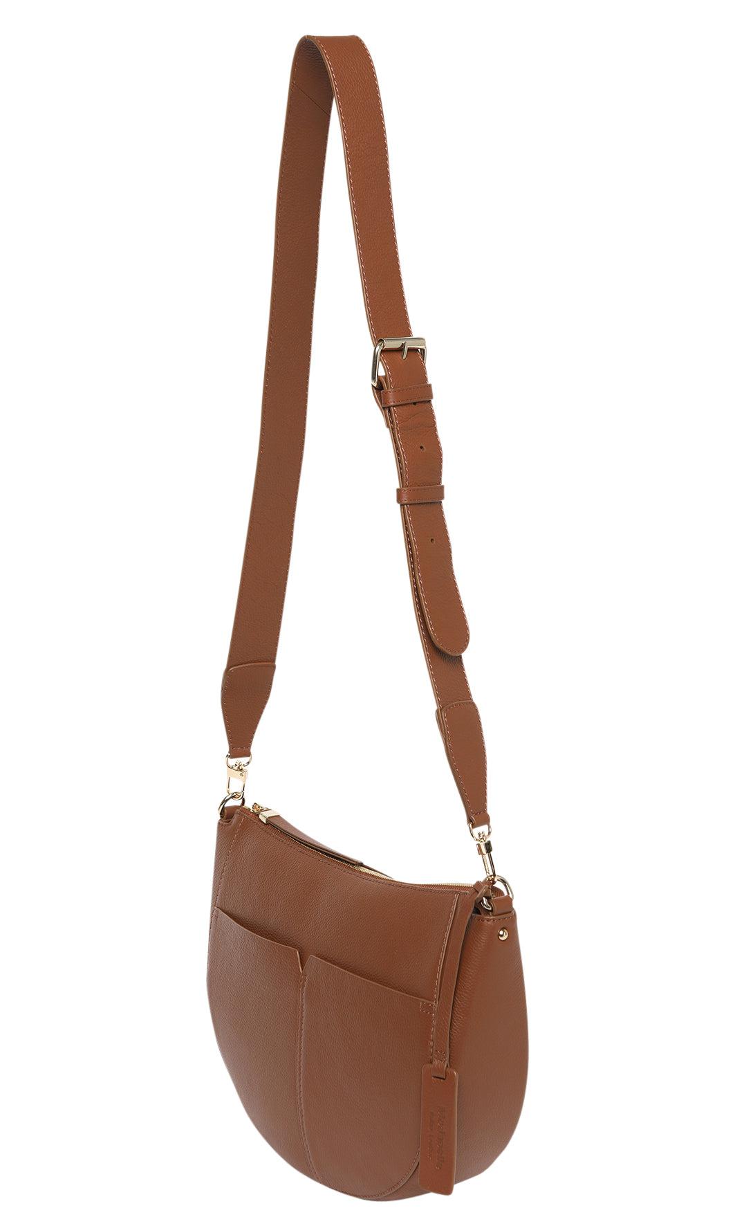 Leather Circle Cross Body Bag - Cognac-Bags & Clutches-Modapelle-The Bay Room