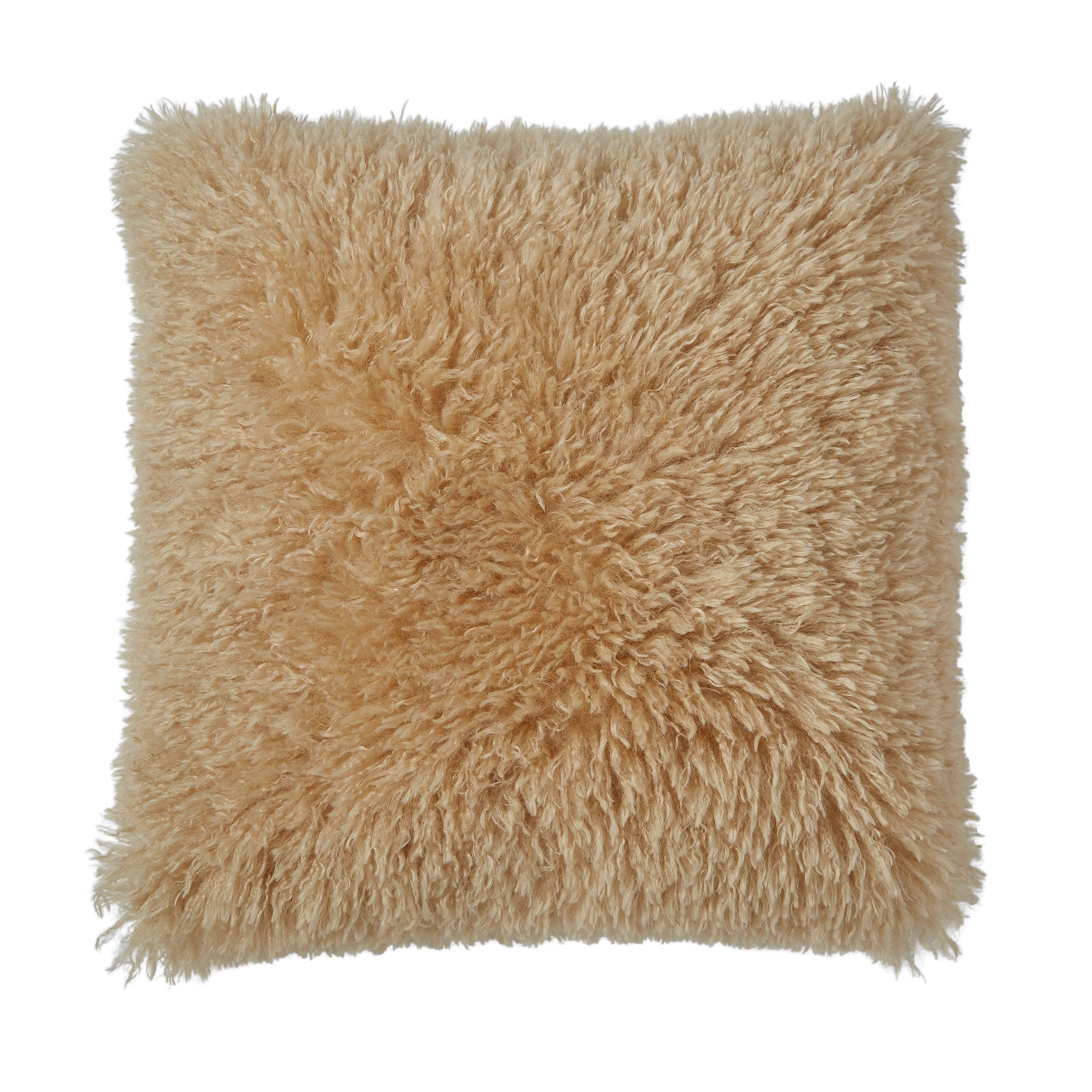 Long Faux Fur Cushion 50x50cm - Gold-Soft Furnishings-Amalfi-The Bay Room