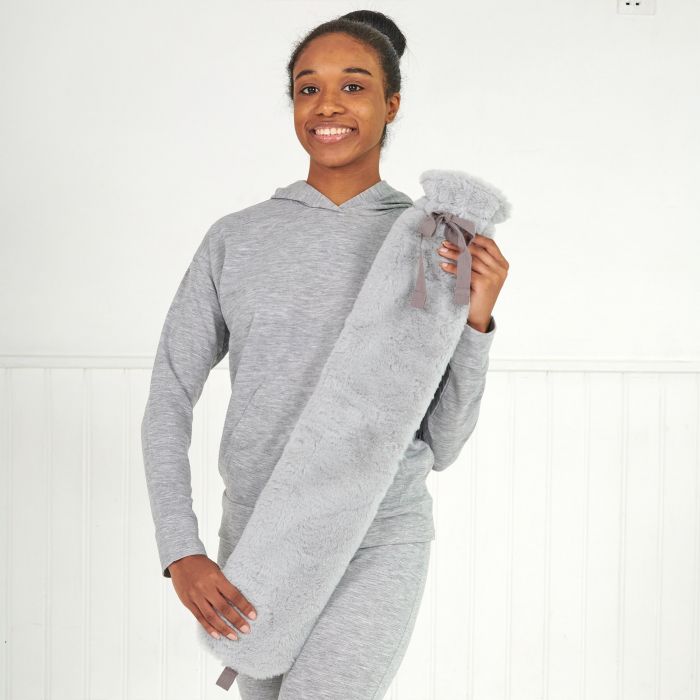 Long Hot Water Bottle - Grey Faux Fur-Beauty & Well-Being-Aroma Home-The Bay Room