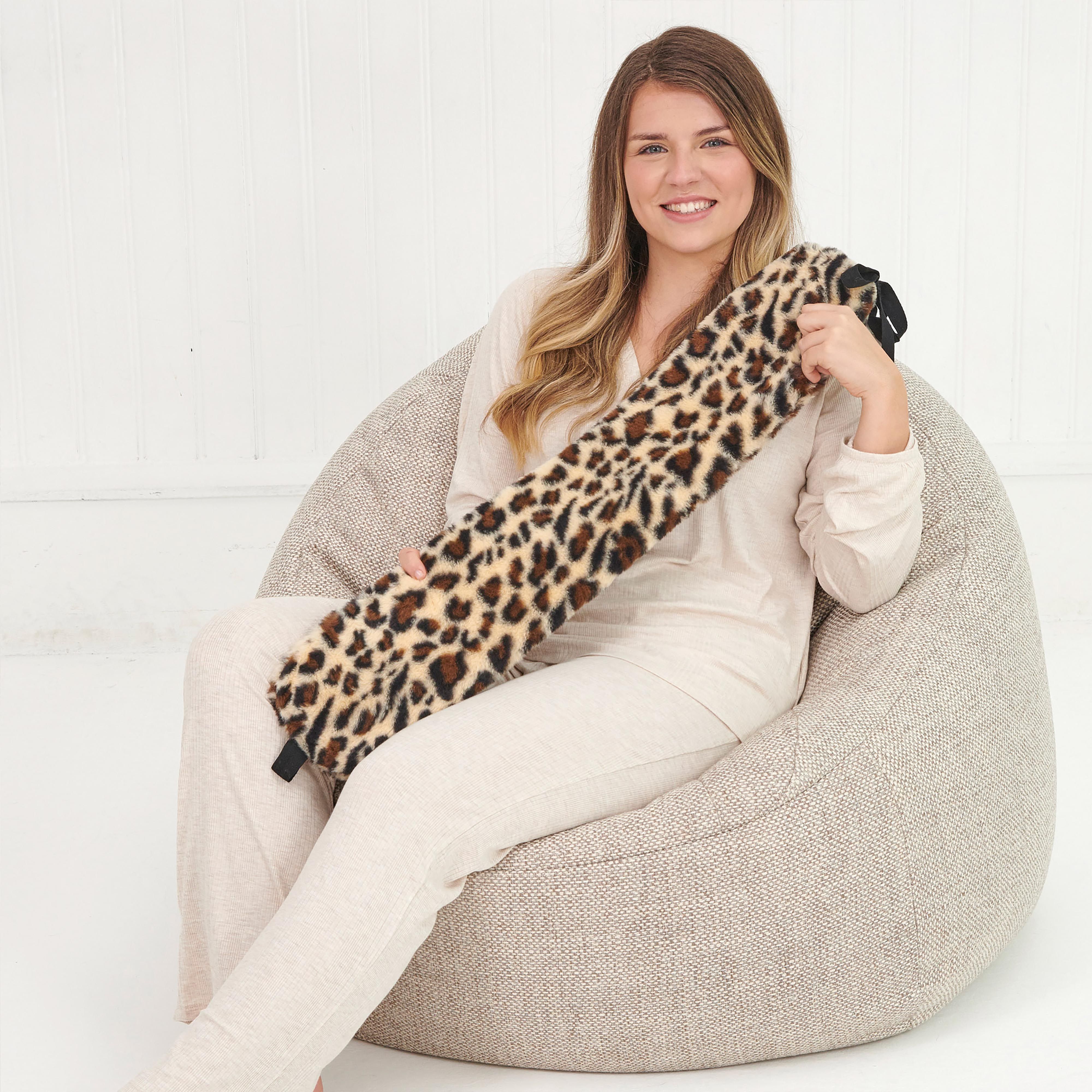 Long Hot Water Bottle - Leopard Print Faux Fur-Beauty & Well-Being-Aroma Home-The Bay Room