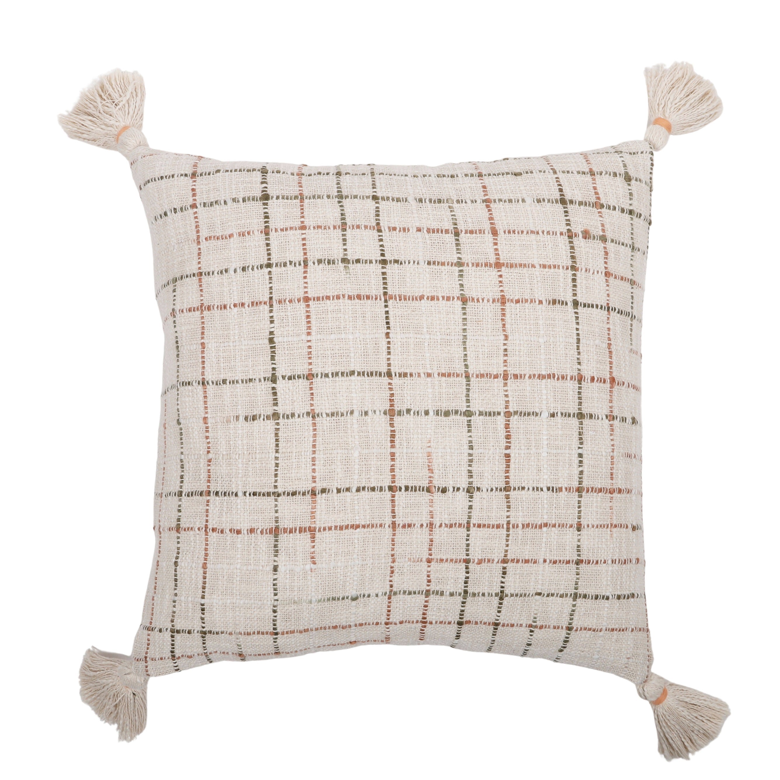 Minx Cotton Cushion 50x50cm - Clay/Green-Soft Furnishings-Coast To Coast Home-The Bay Room