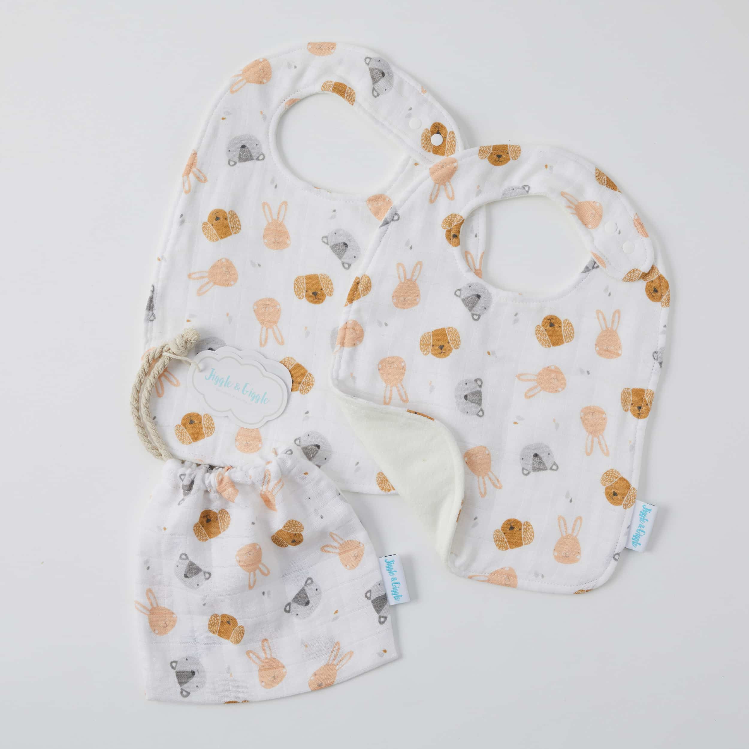 Muslin Bib 2 Pack - Animal Faces-Nursery & Nurture-Pilbeam Living-The Bay Room