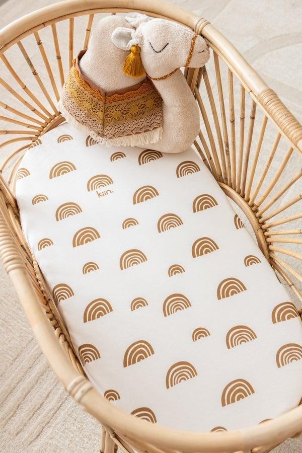 Organic Fitted Sheet - Bassinet/Change Pad - Asst Colours-Nursery & Nurture-Kiin-Ivory with Umber Rainbows-The Bay Room