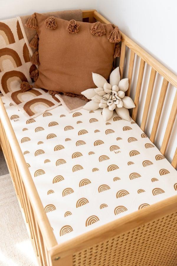 Organic Fitted Sheet - Cot - Asst Colours-Nursery & Nurture-Kiin-Ivory with Umber Rainbows-The Bay Room