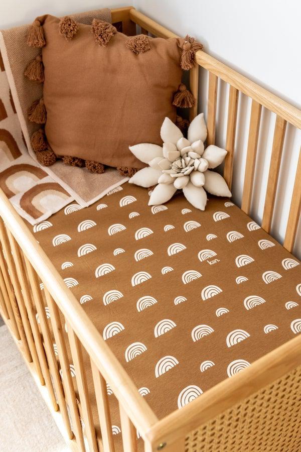 Organic Fitted Sheet - Cot - Asst Colours-Nursery & Nurture-Kiin-Umber with Ivory Rainbows-The Bay Room