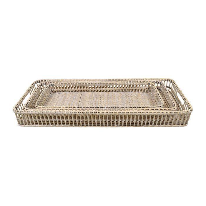 Pella Rattan Rectangle Tray - White Wash-Decor Items-Coast To Coast Home-The Bay Room