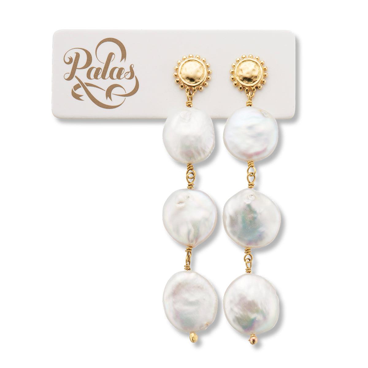 Rhodes Three Pearl Drop Earrings-Jewellery-Palas-The Bay Room